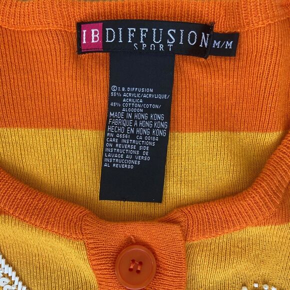 Vintage 80s 90s IB Diffusion Ocean Fish Striped Cardigan Sweater Beaded Sequin - Picture 8 of 11